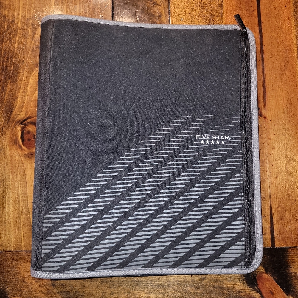 Five Star Black and Gray Striped Binder